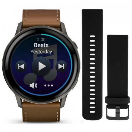 умные часы watch garmin venu 4 45 mm slate black leather brown 010-03014-03