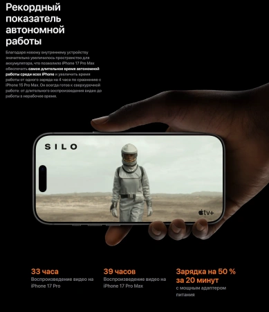 смартфон apple iphone 17 pro 1 тб, "cеребристый" | silver (nano-sim + esim)